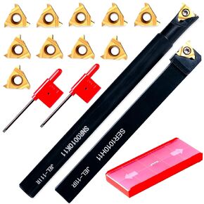 Lathe Turning-Tools Threading Holder - Metal Lathe Cutting Tools 1/2" External SER1010H11+3/8" Internal SNR0010K11 Turning Holders with Indexable Carbide Inserts 10pcs Golden for Lathe Tools