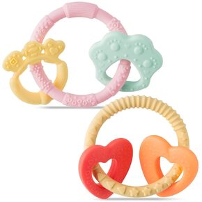 2Pcs Christmas Baby Silicone Teething Toys Santa and Sleigh Teething Ring Baby Soft Teethers Christmas Snowman Snowflake Teether Toys Toddler Teething Chew Toys Christmas Gifts for Baby Boy and Girl