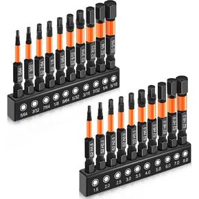 20PCS Premium Hex Bit Set, Impact Hex Head Allen Wrench Drill Bit Set (Metric&SAE), 1/4" Hex-Shank S2 Alloy Steel Key Drill Bit Set with Magnetism, CNC Machined Tips, 2" Long with Storage Box