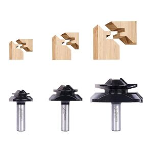 45 Degree Lock Miter Router Bit 1/2 Shank for 1/2", 3/4", 1" Cutting Height, 3PCS Shank and Groove Router Bit Set, Woodworking Tools Milling Cutter, Easy to Create Lock Miter Joint