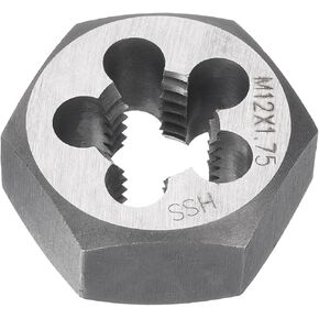 HARFINGTON Hex Threading Die M12 x 1.75 Metric Thread Right Hand High Speed Steel Rethreading Fixed Die Screw Cutting Tapping Repair Tool