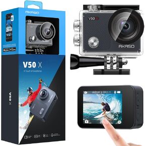 AKASO V50X Native 4K30fps WiFi Action Camera with 128GB MicroSDXC U3 Memory Card Accessories Kit Bundle with EIS Touch Screen 4X Zoom 131 feet Waterproof Camera Remote Control