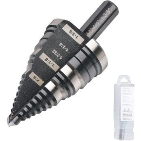 Step Drill Bit Set 1/4" to 1-3/8", Straight Grooved Double Fluted M2 High Speed Steel Drill bits for Hole Drilling in Stainless Steel, Copper, Aluminum, Wood,Plastic