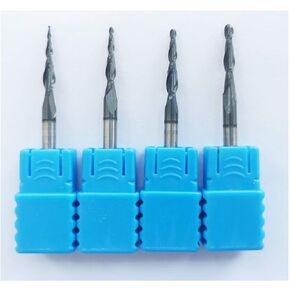 4pcs/Package Assorted CNC 2D and 3D Carving R0.25 & R0.5 & R0.75 & R1.0 with 1/8" (3.175mm) Shank Tungsten Solid Carbide Tapered Ball Nose End Mills and Cone Cutter HRC55 with Coated