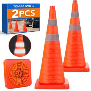 [3 Pack]18 Inch Collapsible Traffic Safety Cones - Parking Cones with Reflective Collars,Orange Safety Cones for Parking lot，Driveway, Driving Training etc.