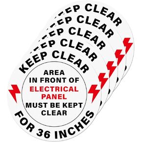 5 Pack Area In Front Of Electrical Panel Must Be Kept Clear For 36 Inches Sticker 17 × 17 Inches Warning Safety Sign Self Adhesive Waterproof Vinyl Label for Factory Warehouse Laboratory