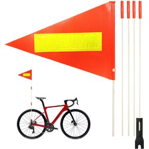 Uelfbaby 2Pcs Bike Safety Flag with Reflective Stripe 6 Ft Heavy Duty Fiberglass Pole Polyester Full Color Tear-Resistant Waterproof Orange Flag Double-sided Reflective Flag