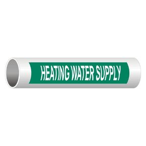 ComplianceSigns.com Heating Water Supply (White Legend On Green Background) Pipe Label Decal, 8x2 inch 5-Pack Vinyl for Pipe Markers