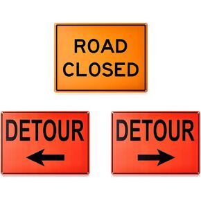 Marsui 3 Pcs Road Sign Kit Include 10" x 14" Right and Left Arrow Detour 12" x 16" Road Closed Sign Road Signs for Construction Area Caution Danger Safety Security Warning Notice Traffic and Parking