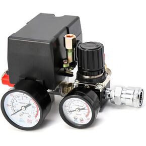 QWORK Air Compressor Pressure Switch Control Valve, 90-120PSI Pressure Regulator with Pressure Gauges Fittings Set
