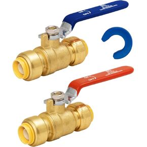 Shut Off Ball Valve 1/2 Inch, SUNGATOR 1/2 Inch Ball Valve, Push to Connect Water Shut off Valve, Easily Match to Pipe using Red and Blue Handle, No Lead Brass Fitting, PEX Pipe,Copper,CPVC, Pack of 2