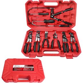 BETOOLL 9pc كماشة خرطوم المشبك، مع سلك مرن طويل الوصول إلى خرطوم المشبك Clic R نوع الفك الدوار وزردية الفرقة المسطحة، أداة مشبك خرطوم لسخان المبرد المبرد / خرطوم المياه (أحمر)
