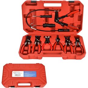 BETOOLL 9pc Hose Clamp Pliers, with Flexible Wire Long Reach Hose Clamp Clic R Type Swivel Jaw and Flat Band Pliers，Hose Clamp Tool for Coolant Radiator Heater/Water Hose (Red)