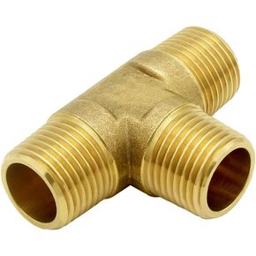Hooshing Brass Pipe Tee Fittings 1/2" NPT x 1/2" NPT x 1/2" NPT Male Convert Adapter for Fuel Oil Gas Plumbing