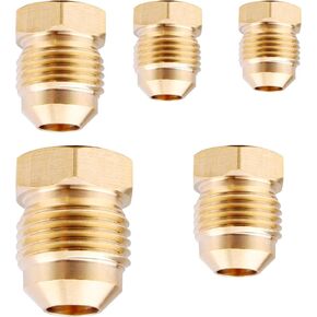 Brass Flared Plug Flare Tube Fitting SAE 45 Degree Hex Pipe Plug Seal Plug Assortment Kits,1/4" 5/16" 3/8" 1/2" 5/8" Tube OD(5pack)