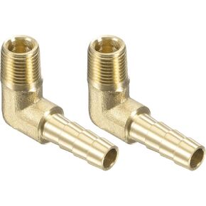 YOKIVE 2 Pcs Hose Barb Fitting Elbow, Male Thread Right Angle Adapter Connector, Great for Gas, Water, Oil, Fuel Pipelines (Golden, 1/4-Inch x 1/8 NPT)
