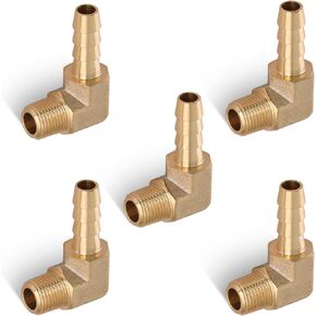 5pcs Brass Hose Barb Fittings 90 Degree Elbow 1/4 Inch Barb to 1/8 Inch NPT Male Thread Air Hose Fittings Adapter Connector Water Fuel Air Line Fittings Barb Elbow Fittings