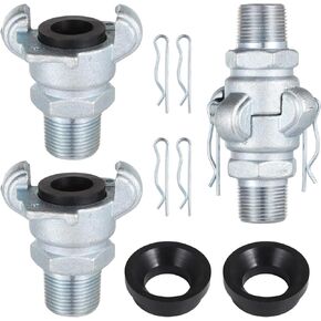 NPT Iron Air Hose Fittings, 2 Sets 3/4 Inch Male End Chicago Fitting, Universal Hose Coupling, Air Hose Fitting Set with Safety Clips & Spare Rubber Gaskets, Carbon Steel Leakproof Air Hose Coupler