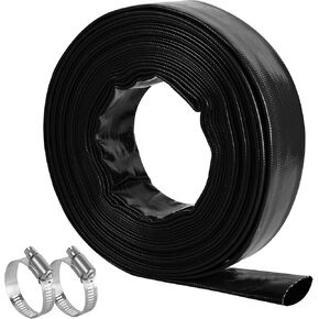 2" x 50 FT Pool Backwash Hose, Black Heavy Duty Reinforced PVC Lay Flat Water Discharge Hose for Swimming Pool Filter Pump,with 2 Clamp