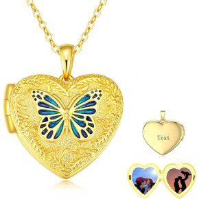Butterfly Locket Necklace That Holds 2 Pictures 925 Sterling Silver 18k Gold Plated Heart Shaped Locket Necklace Photo Jewelry Gifts for Women Mother Mom Mother's Day Christmas Birthday,18+2 inch in Kuwait