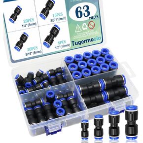 63PCS Push to Connect Fittings Straight 6mm 8mm 10mm 12mm Quick to Connect Air Hose Fittings Pneumatic Connectors for Tube