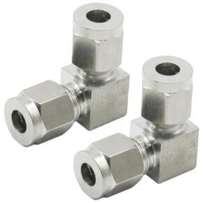 2 PCS 304 Stainless Steel Compression Tube Pipe Fitting, 1/4" OD Elbow Connector Adapter, 90 Degree Elbow Adapter for Oil Gas Fuel Air Liquid