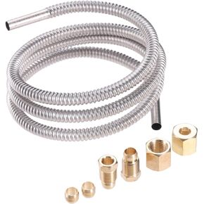 1/4'' Pilot Tube with Fitting Kit, 36 Inch 1/4 Inch OD Stainless Steel Flexible Flex Tubing with Compression Fittings M10x1 Male Female Nut for Natural Gas Propane Appliances