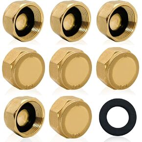 8 Pcs Brass Blanking Nut Cap 3/4" Female End Cap arden Hose End Caps with Washers for Washing Machine Radiator Water/Oil/Gas