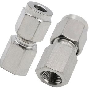 Stainless Steel 304 Compression Coupler Tube Fitting 1/4" OD x 1/4" NPT Female Connector with Double Ferrule Adapter, Pack of 2