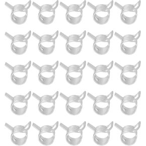 PATIKIL Spring Band Hose Pipe Clamps for 8-9.2mm OD Hose, 25 Pack Silicone Vacuum Constant Tension Band Clips for Fuel Line Silicone Air Hose Tube Water Pipe, Silver