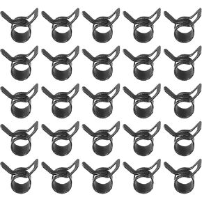 PATIKIL Spring Band Hose Pipe Clamps for 12-13.6mm OD Hose, 25 Pack Silicone Vacuum Constant Tension Band Clips for Fuel Line Silicone Air Hose Tube Water Pipe, Black