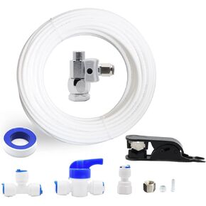 Ice Maker Fridge Water Filtration Refrigerator Installation Kit + Shut-Off T Valve 1/4" O.D Tube Quick Connect Kit, Water Line Splitter for Reverse Osmosis RO Systems & Water Filters. (33ft tube)