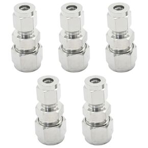5 PCS 1/2 Inch OD x 1/4 Inch OD Reducing Straight Connector Adapter, 304 Stainless Steel Compression Tube Pipe Fitting, Straight Adapter for Oil Gas Fuel Air Liquid