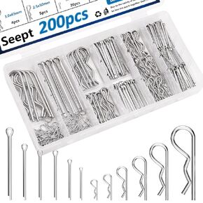 200 Pcs Cotter Pins 13-Values R-Pins & Cotter Pin Assortment Kit 304 Stainless Steel Cotter Pins Hitch Pin Clip Tractor Cotter Pin Used for Hitch Pin Lock System, Trucks, Engine Hardware Pin