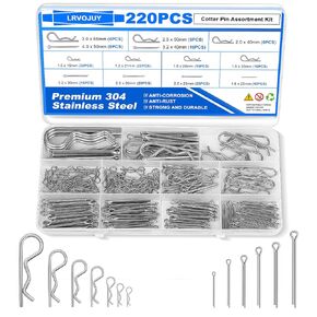 220PCS Cotter Pin Assortment Kit, 13 Sizes Premium 304 Stainless Steel Cotter Pins, Heavy Duty R Clips & Hairpin Cotter Pin Set, Hardware Pins for Automotive, Trailer, Hitch Pin Lock System