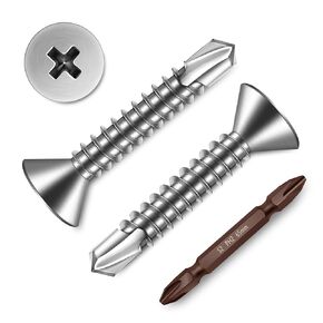(150Pcs) #8 x 2 Self Tapping Screws for Metal, Flat Phillips Head Sheet Metal Screws, Tek Screws Self Drilling Mouting Screws for Metal Plastic Wood, Fast Tapping, 410 Stainless Steel