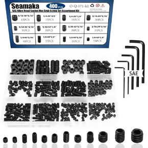 400Pcs 1/8-40 to 5/16-18 Internal Hex Allen Head Socket Set Screw (Black),12 Size 12.9 Class Alloy Steel Grub Screw Assortment Kit with 5 Hex Wrenches for for Door Handles, Light Fixture