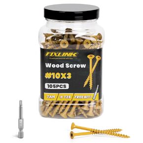 Wood Screws 3 Inch, FIXLINK Deck Screws #10 x 3, 105pcs, Epoxy Coated, T25 Star Bit Above 1500 Hour Salt Spray Coating Outdoor Decking Screws Excellent Rust Resistant for Outdoor Wood Fence