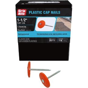 Grip Rite, 1-1/2" 112PRCAP1 1 lb Round Plastic Grip-Cap Nail, Color