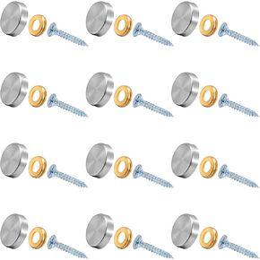 12 Pieces Stainless Steel Screw Cover Cap, 0.63"/16mm Diameter Mirror Decorative Screws with Caps Silver Mirror Screws Fasteners, Sign Advertising Hardware, Nails, Construction,Chrome