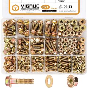 VIGRUE 521PCS M6 M8 M10 Flange Bolts Assortment Kit Metric Class 8.8 Serrated Hex Cap Flange Hex Bolts Flange Nuts Assorted Set, Coarse Full and Half Threads
