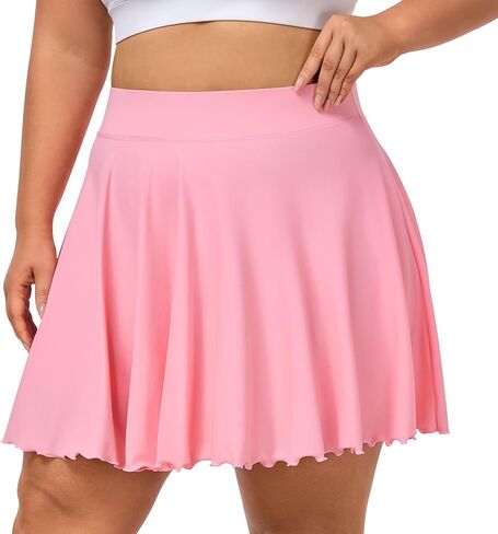 Moon Wood Women Plus Size Mini Skirt Casual Ruffle Mini Skirt Stretchy Tennis Skirt with Shorts in Kuwait