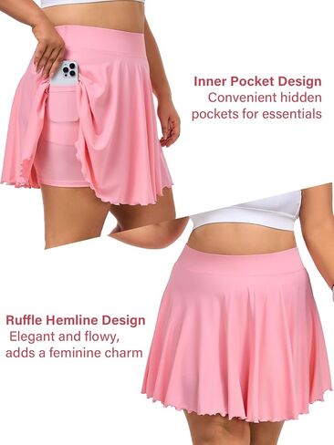 Moon Wood Women Plus Size Mini Skirt Casual Ruffle Mini Skirt Stretchy Tennis Skirt with Shorts in Kuwait