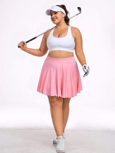 Moon Wood Women Plus Size Mini Skirt Casual Ruffle Mini Skirt Stretchy Tennis Skirt with Shorts in Kuwait
