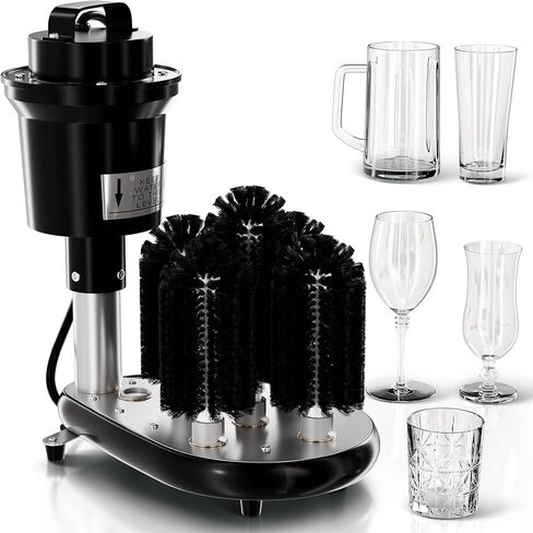 غسالة الزجاج التجارية الكهربائية - آلة تنظيف زجاج النبيذ، 5 غسالات فُرش تنظيف زجاجية، مثالية للحانات والمقاهي والمطاعم in Kuwait