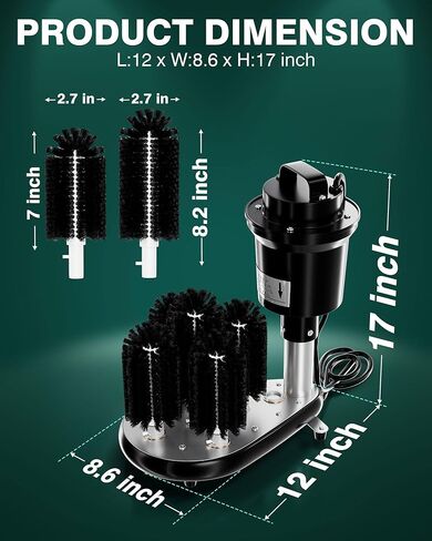 غسالة الزجاج التجارية الكهربائية - آلة تنظيف زجاج النبيذ، 5 غسالات فُرش تنظيف زجاجية، مثالية للحانات والمقاهي والمطاعم in Kuwait