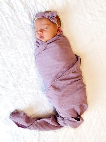 Baby Want Designs 70% Bamboo Viscose & 30% Organic Cotton Swaddle Set with Bow – Soft, Breathable 47x47 Inch Swaddle Blankets for Newborn Girls – Premium Baby Gift (Soft White) in Saudi Arabia