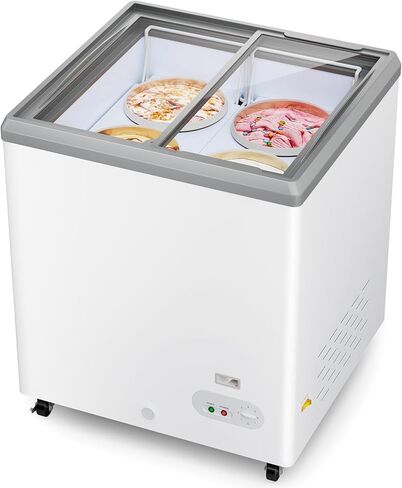 Commercial Ice Cream Dipping Cabinet Display Case, Slide Glass Top ice cream display freezer, 4 Large Displayed Tubs, 2 Storing Tube, Gelato Freezer Display Case, 5.7 Cu. Ft. Rolling, Lockable Wheels in Kuwait