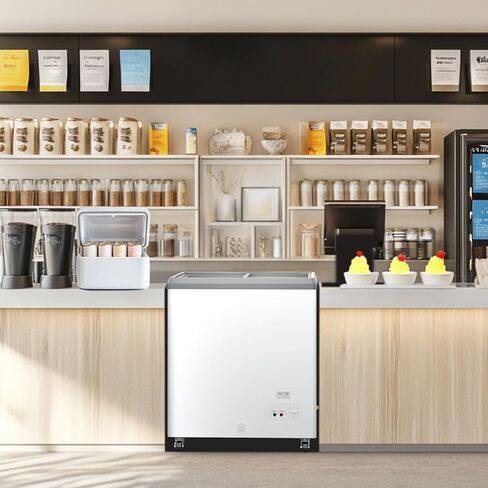 Commercial Ice Cream Dipping Cabinet Display Case, Slide Glass Top ice cream display freezer, 4 Large Displayed Tubs, 2 Storing Tube, Gelato Freezer Display Case, 5.7 Cu. Ft. Rolling, Lockable Wheels in Kuwait