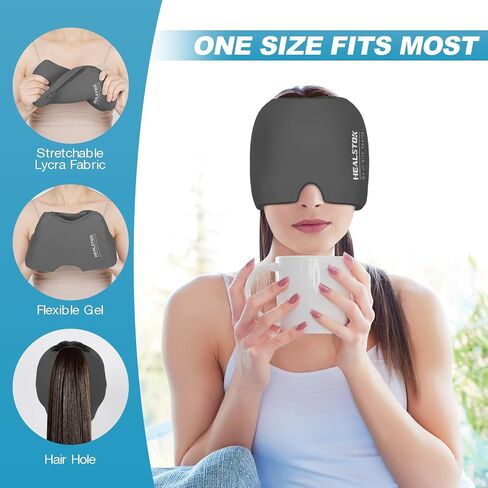 Cold Hat, Ice Cap, Ice Head Wrap, Cold & Hot Therapy Reusable 360 Compression Flexible Ice Pack Head Wrap, Cold Head Park Wrap. Black in Saudi Arabia